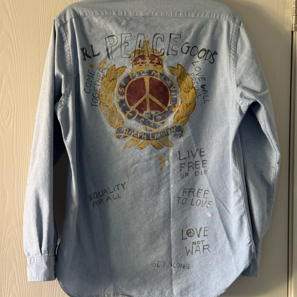 Ralph Lauren Blue Shirt with Peace Emblem